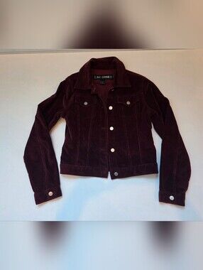 Vintage Y2K AC-3998 Burgundy Corduroy Cropped Trucker Jacket Size Medium